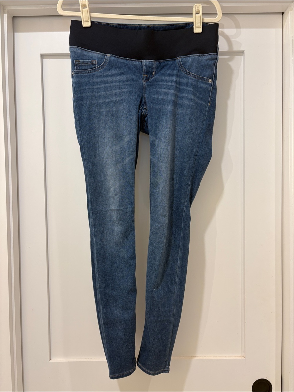 Maternity Skinny Jeans with Navy Stretch Waistband - Blue